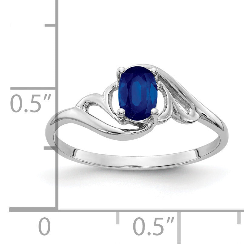 Oval Blue Sapphire Prong 14K White Gold Solitaire Bypass Ring