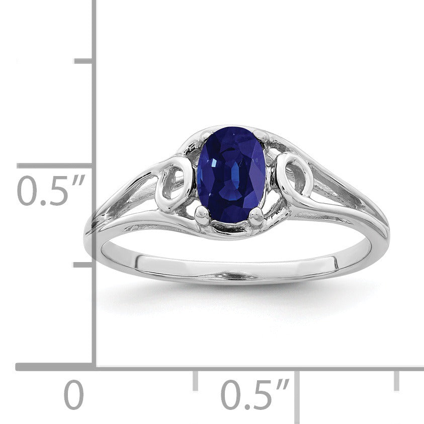 Oval Blue Sapphire Prong 14K White Gold Solitaire Swirl Band Ring