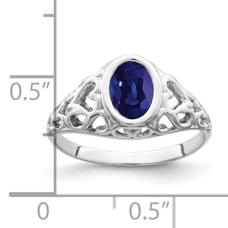 1.05 Ct Oval Blue Sapphire Bezel 14K White Gold Solitaire Filigree Ring