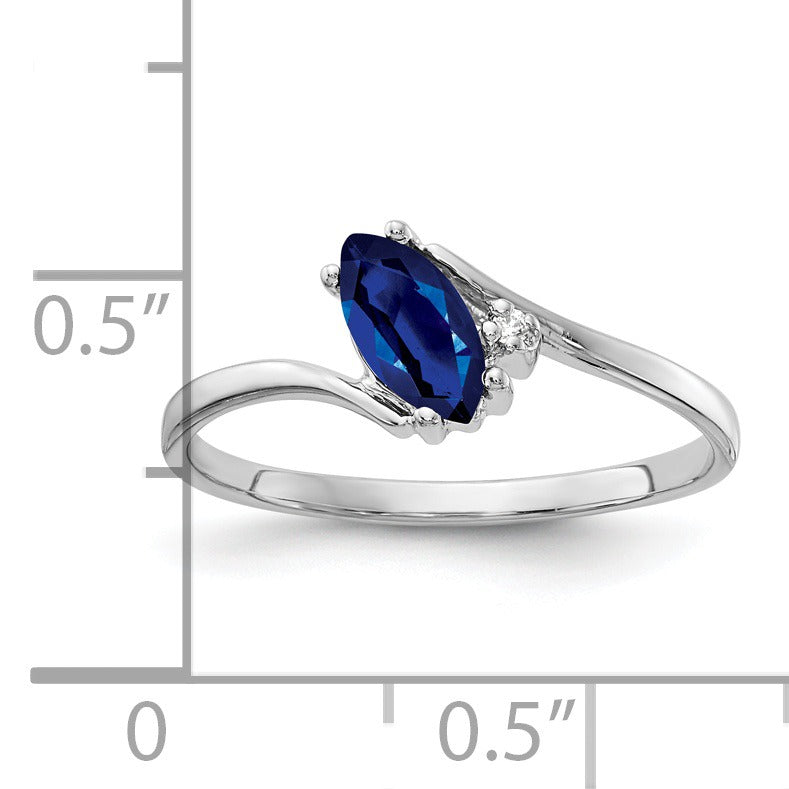 0.5 Ct Marquise Blue Sapphire and Diamond Prong 14K White Gold Bypass Ring