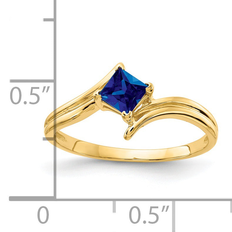 0.48 Ct Princess Cut Blue Sapphire Four Prong 14K Yellow Gold Open Bypass Solitaire Ring