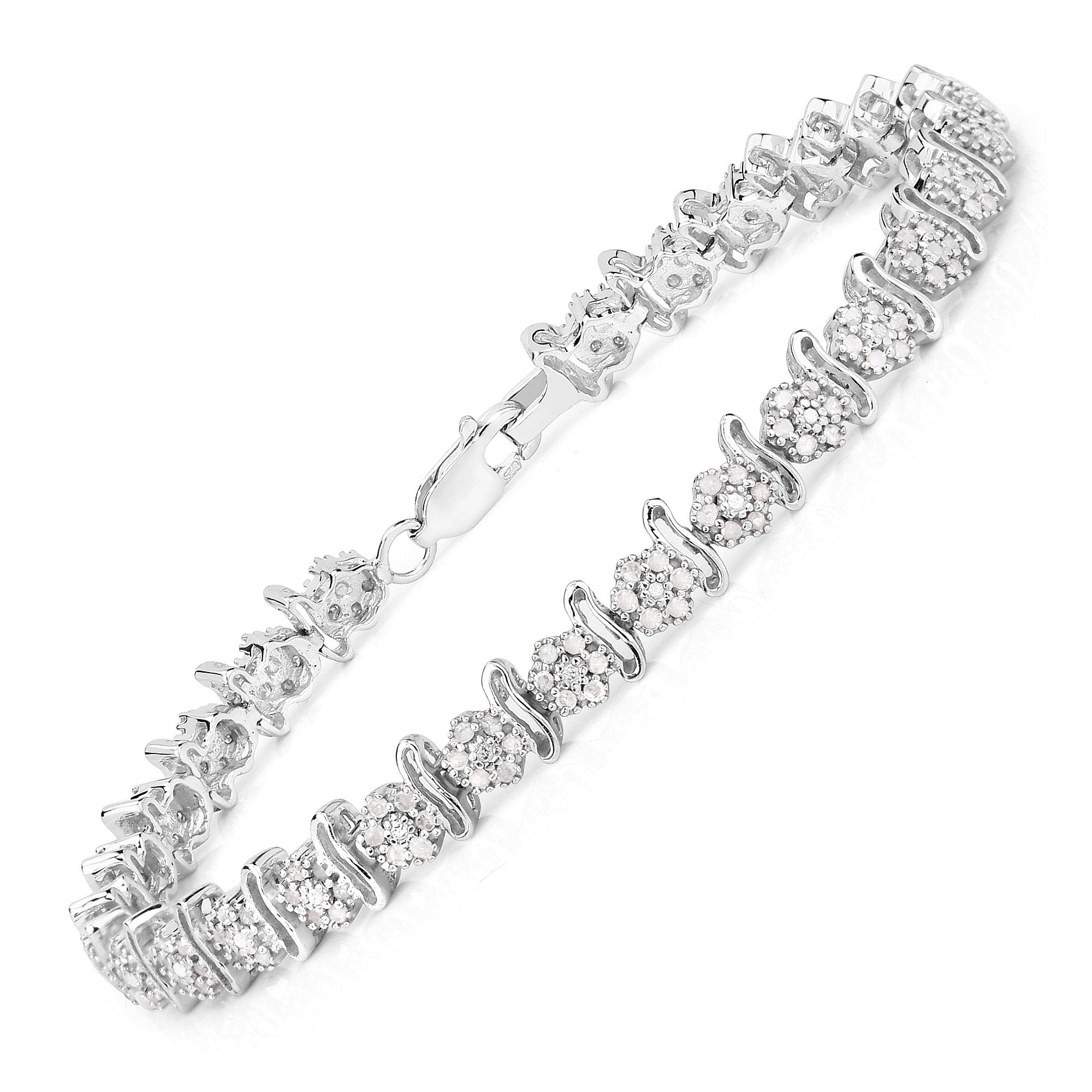 0.96 Cttw Round White Diamond Rhodium over Silver Tennis Bracelet