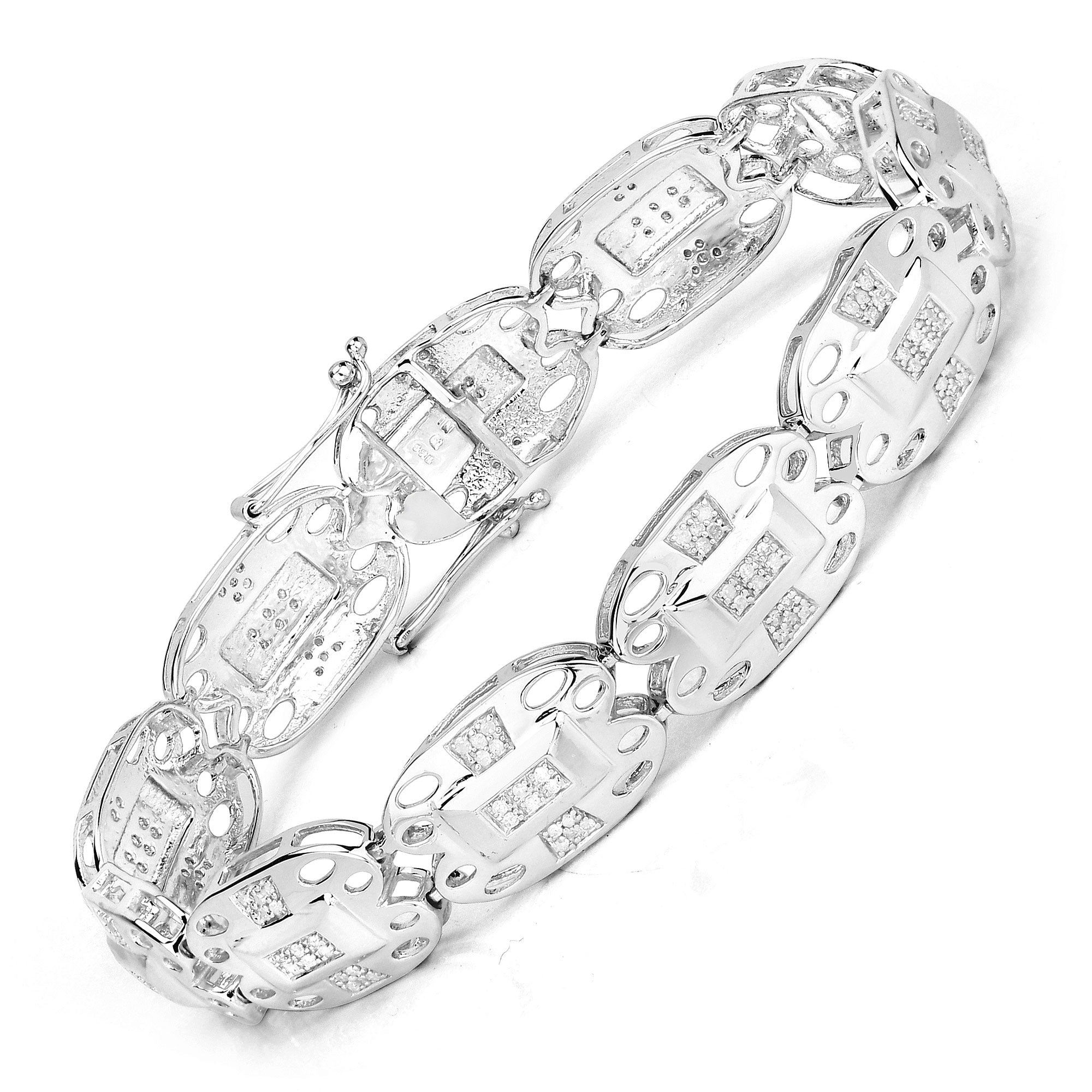 0.96 Cttw Round White Diamond Illusion Sterling Silver Filigree Tennis Bracelet