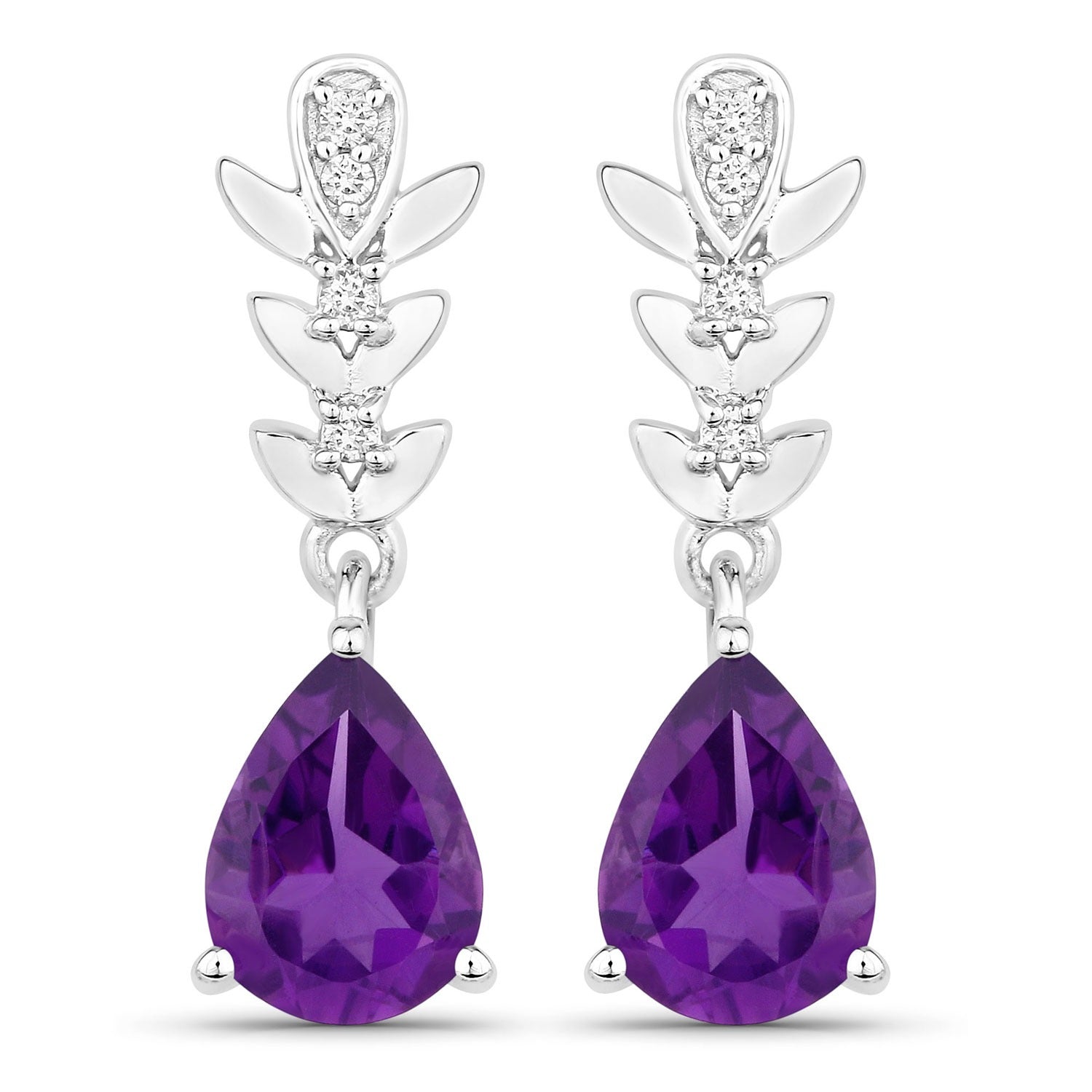 Genuine Amethyst and Lab Diamond Silver Earrings
