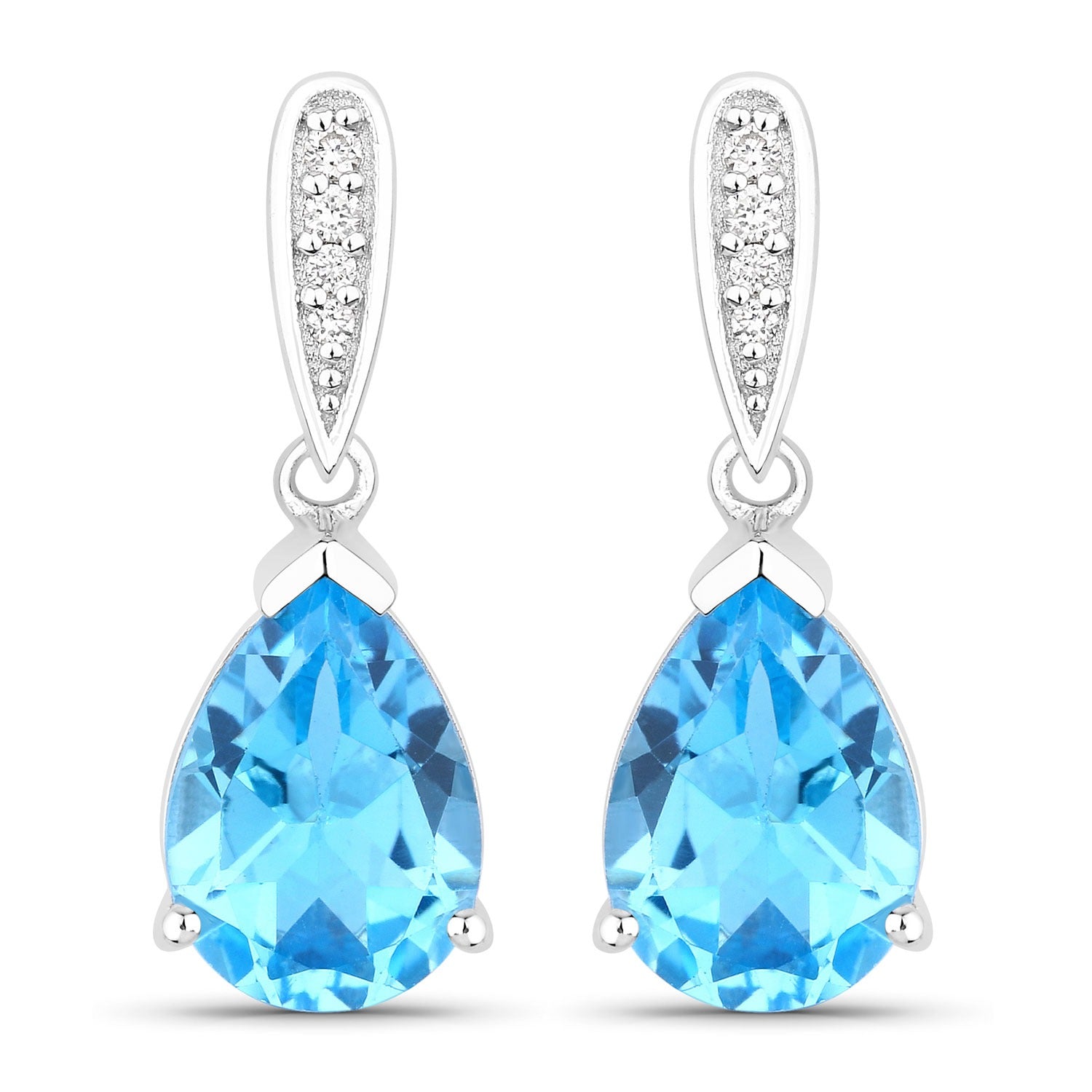 Genuine Swiss Blue Topaz and Lab Diamond Earrings Silver