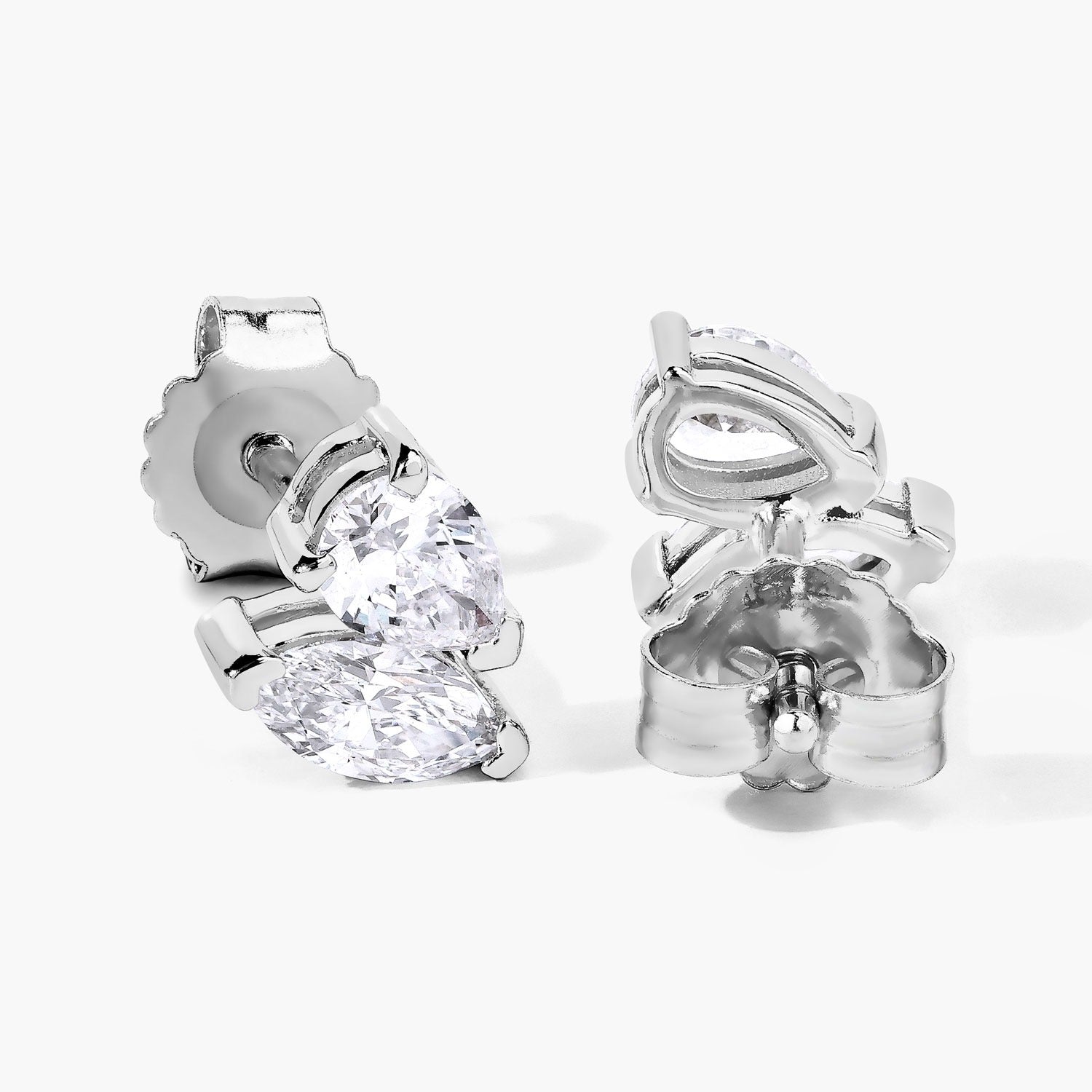 1.00 Cttw Lab Diamond Prong Rhodium Plated Silver Two Stone Stud Earrings
