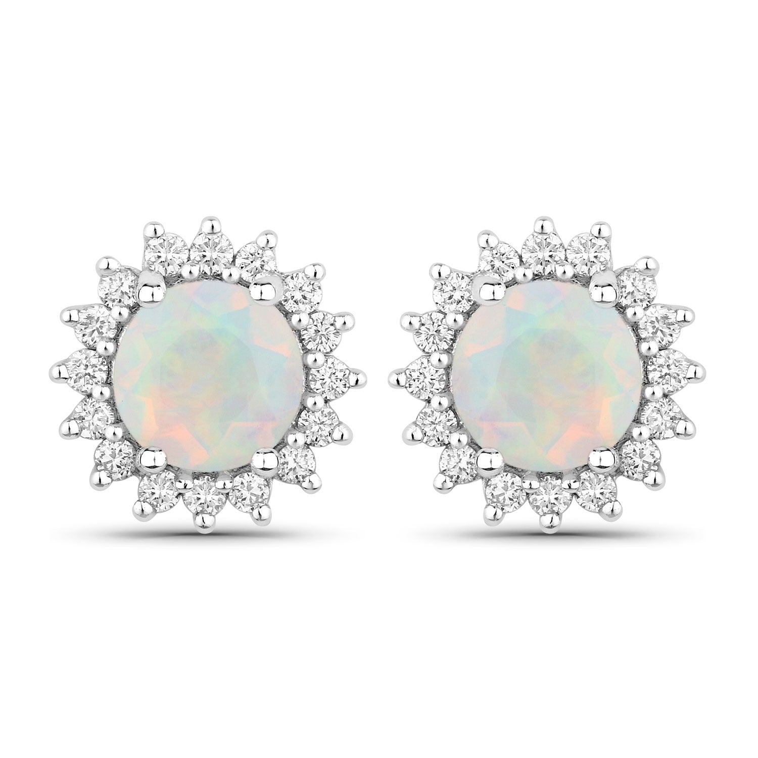Genuine Ethiopian Opal and Diamond Silver Earrings