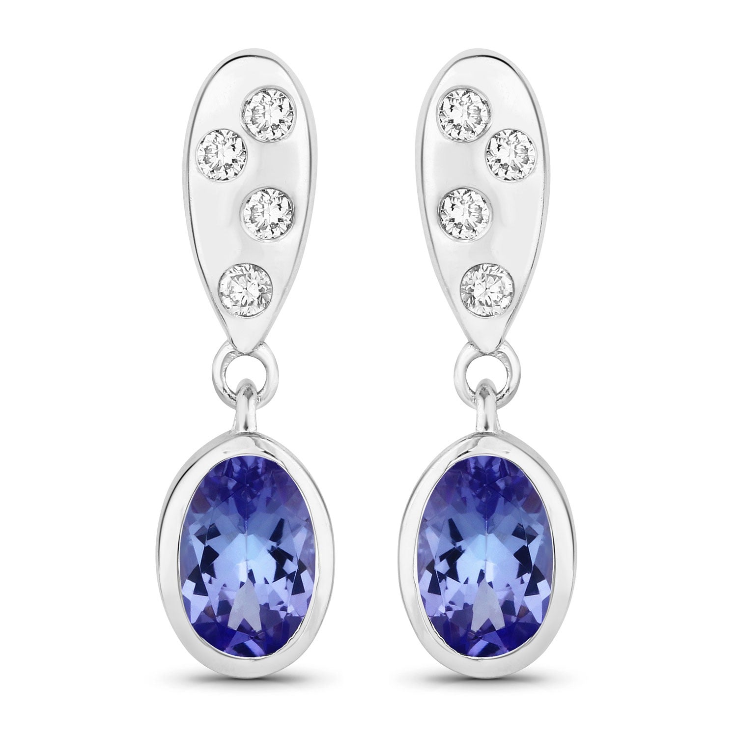 Genuine Tanzanite and Lab Diamond Dangle Silver Earrings