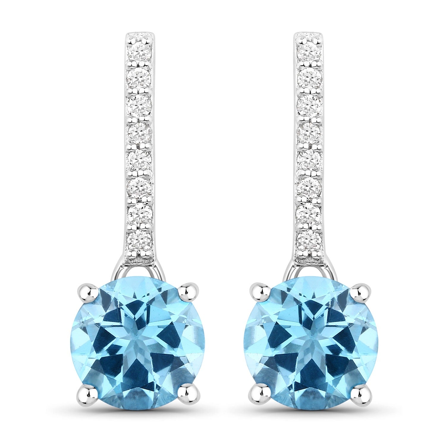 Genuine Swiss Blue Topaz and Lab Diamond Silver Earrings