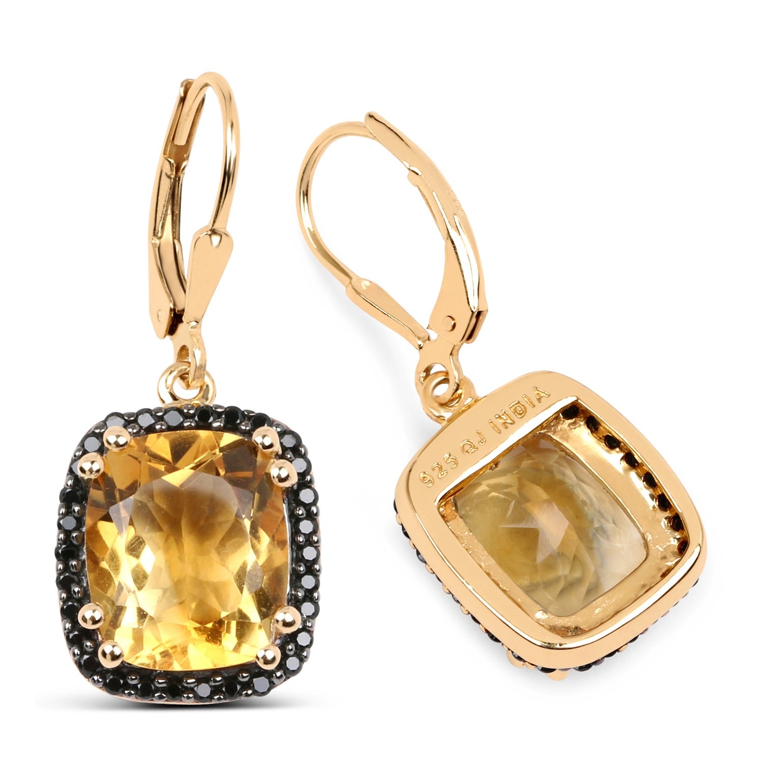 Genuine Citrine & Black Spinel Silver Dangle Earrings