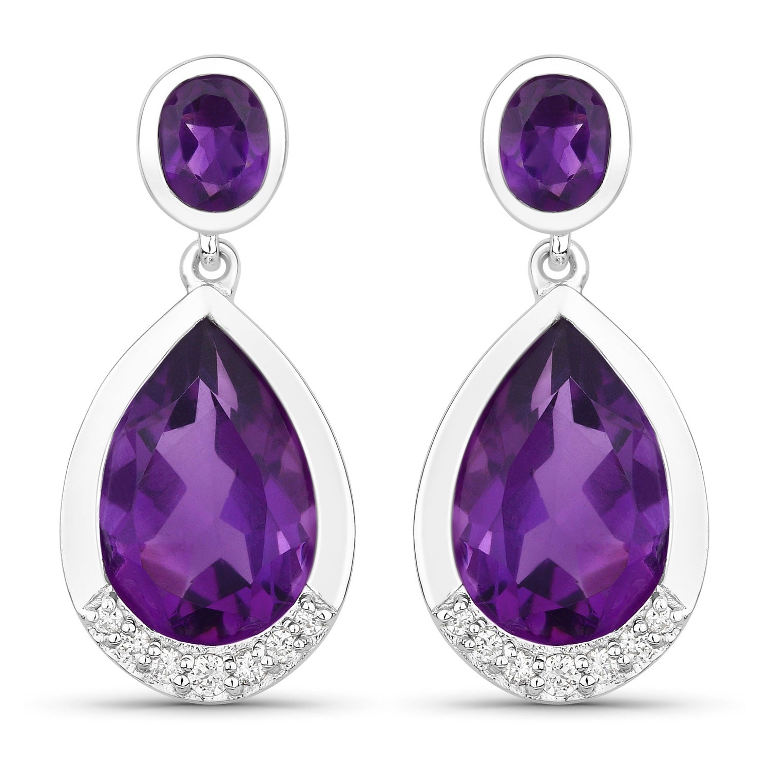 Genuine Amethyst and Lab Diamond Silver Earrings