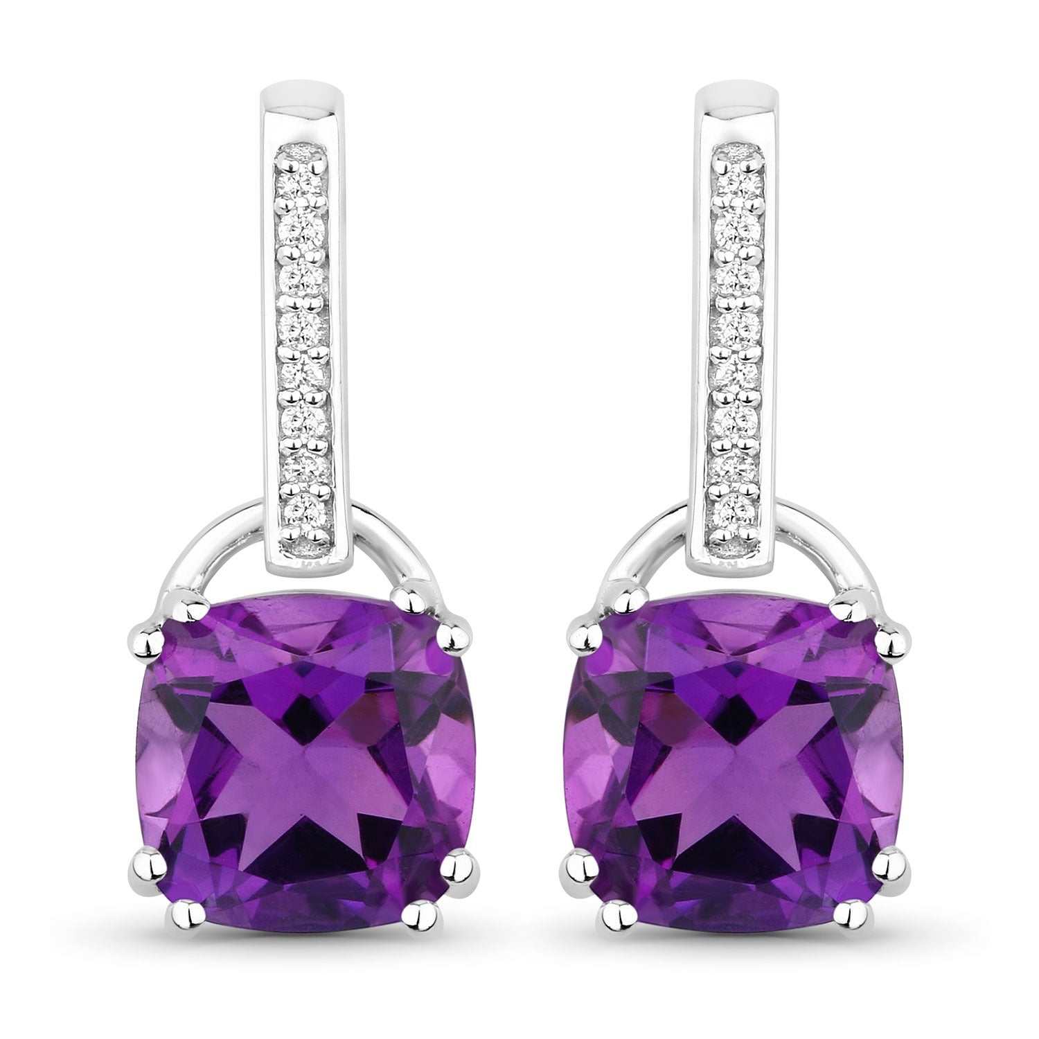 Genuine Amethyst Lab Diamond Silver Dangle Earrings