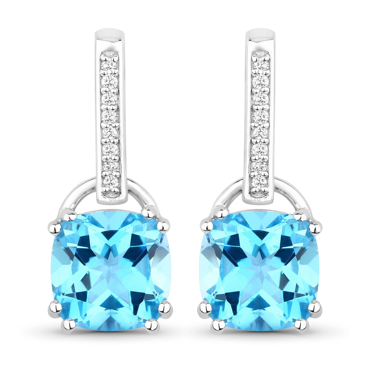 Genuine Swiss Blue Topaz and Lab Diamond Silver Earrings