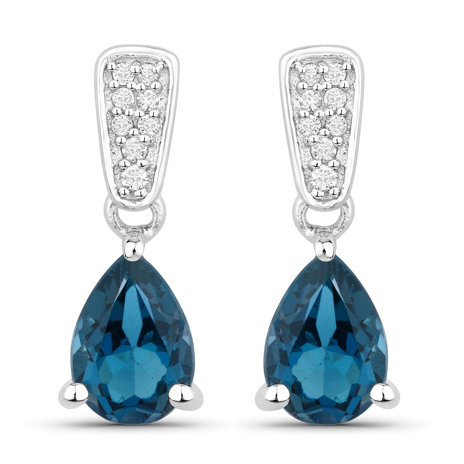 Genuine London Blue Topaz and Diamond Silver Earrings