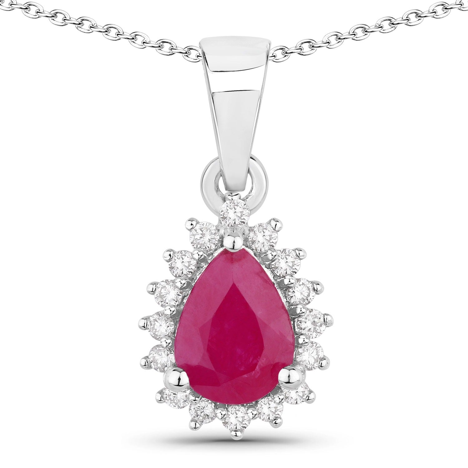 Genuine Pink Ruby and Lab Diamond 925 Silver Halo Necklace Fine Color Jewels