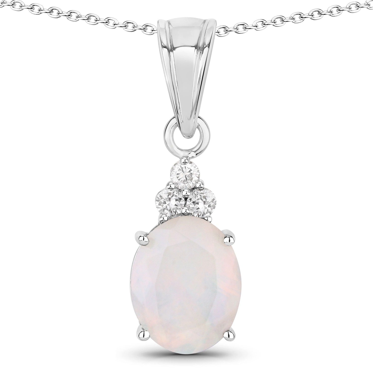 1.68 Ct Genuine Ethiopian Opal and Lab Grown Diamond Silver Necklace