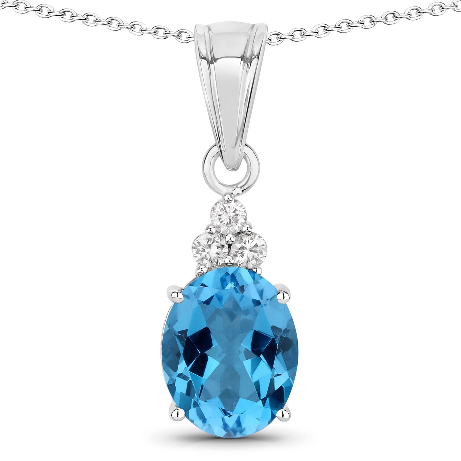2.67 Ct Genuine Swiss Blue Topaz and Lab Diamond Silver Oval Necklace