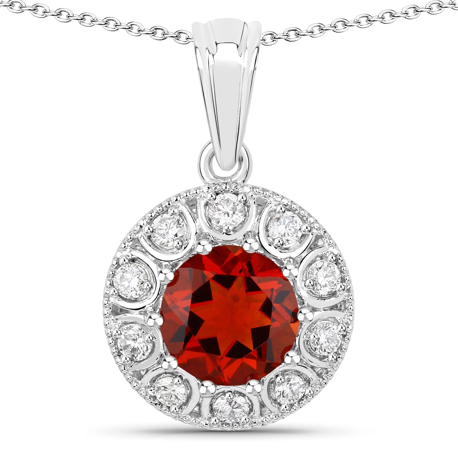 1.85 Ct Genuine Madeira Citrine and Lab Diamond Silver Halo Necklace