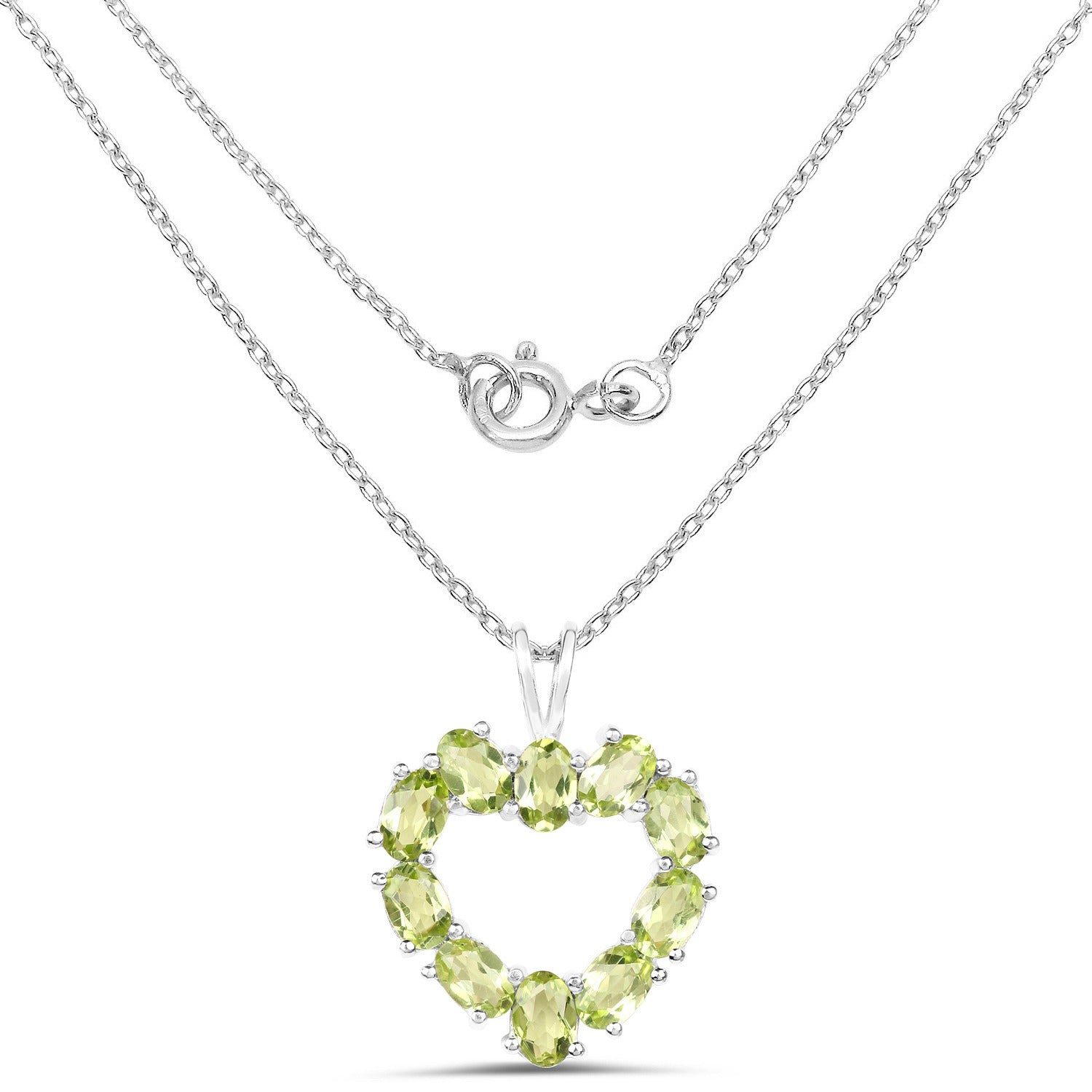 Genuine Peridot Heart Silver Pendant Necklace