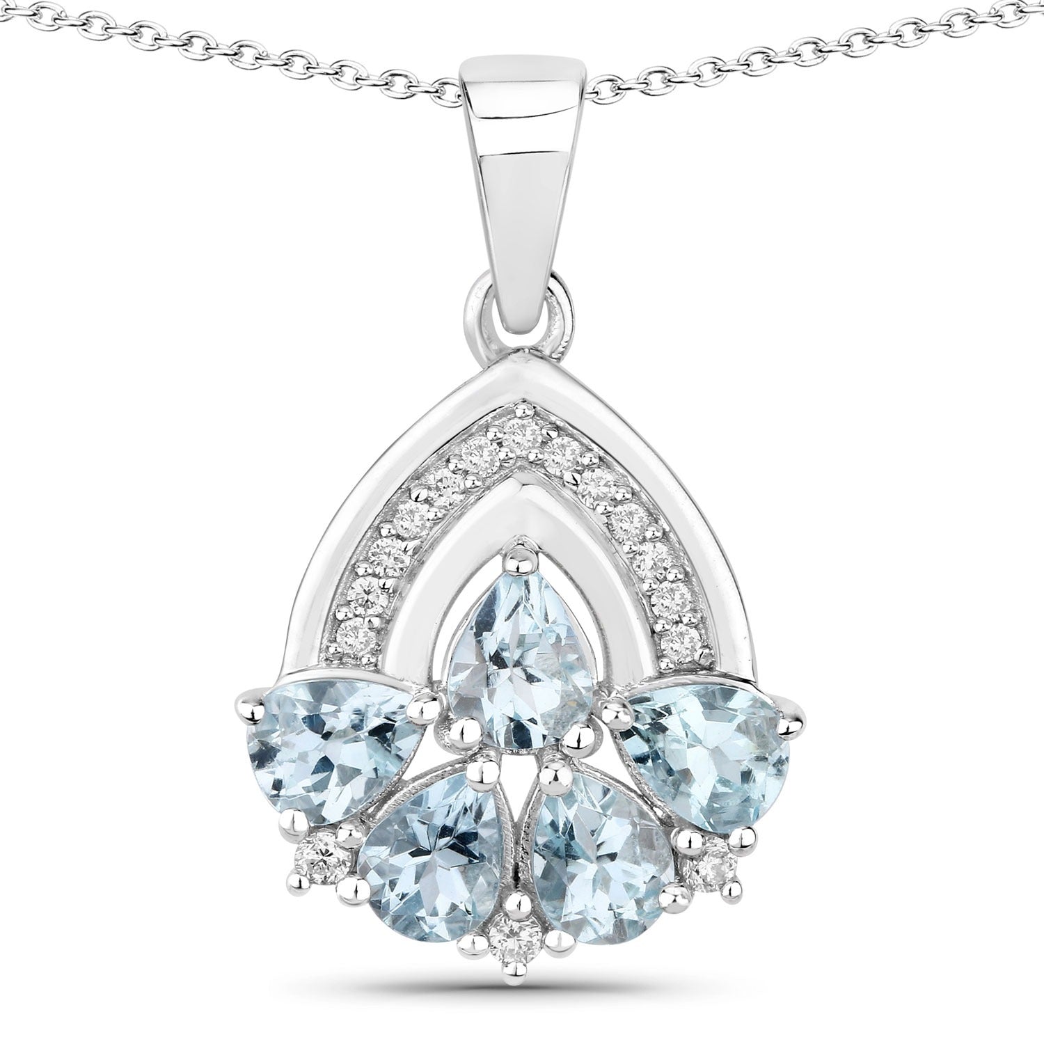 1.22 Ct Genuine Aquamarine and Lab Diamond Silver Trendy Necklace