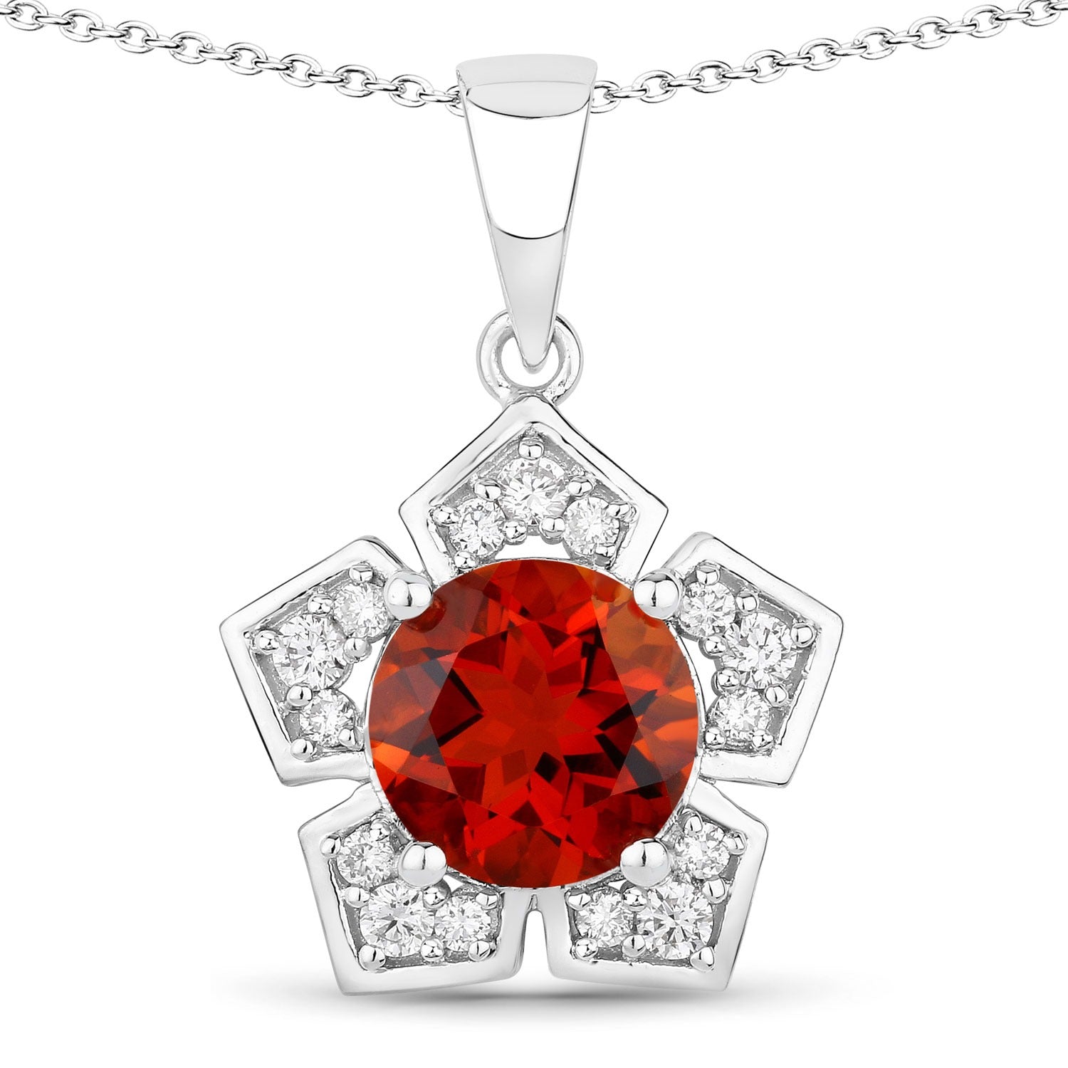 2.53 Ct Genuine Madeira Citrine and Lab Grown Diamond Silver Floral Necklace