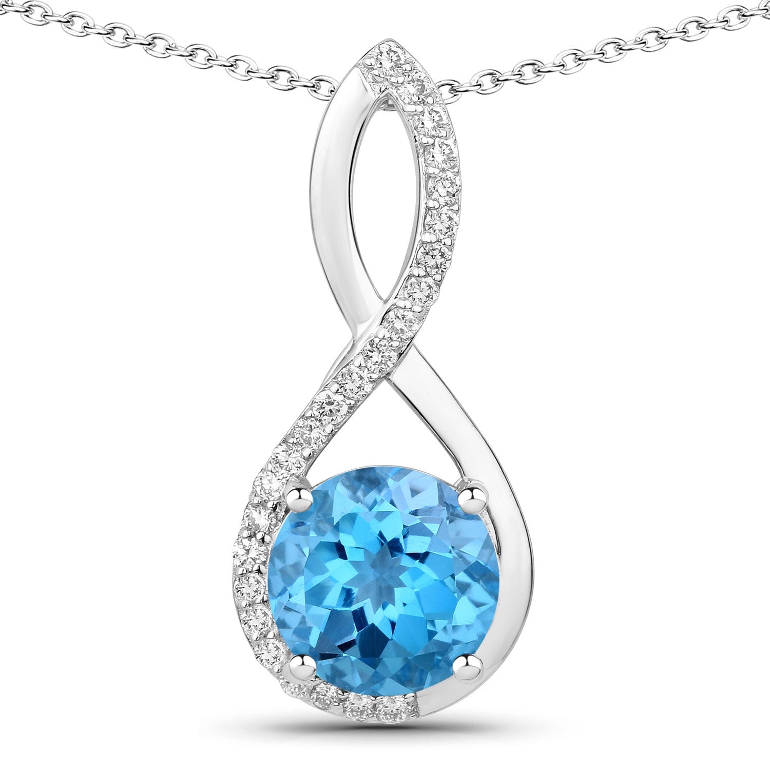 3.99 Ct Genuine Swiss Blue Topaz and Lab Diamond Silver Infinity Necklace