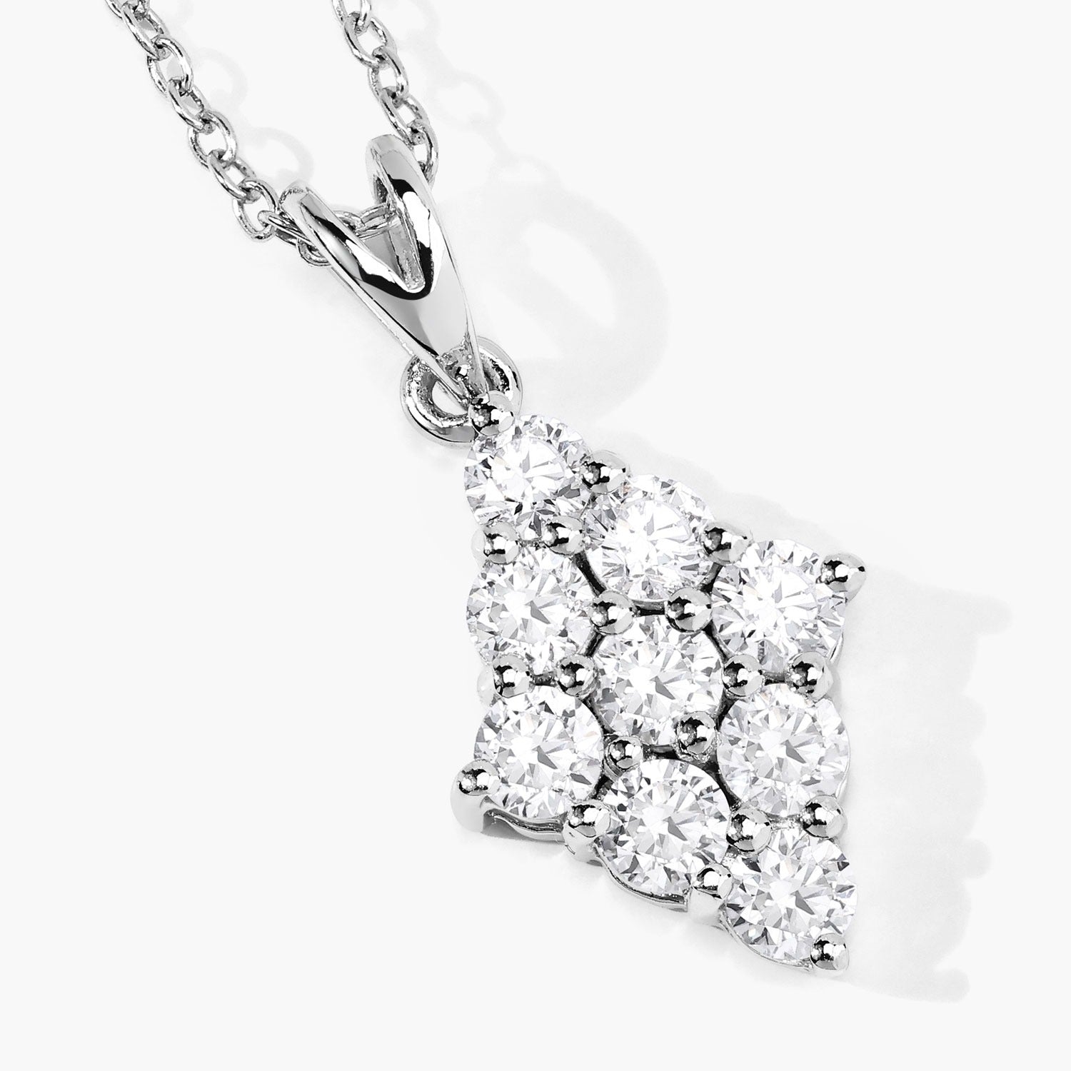 1.01 Cttw Round Lab Diamond Prong Rhodium Plated Silver Rhombus Cluster Pendant