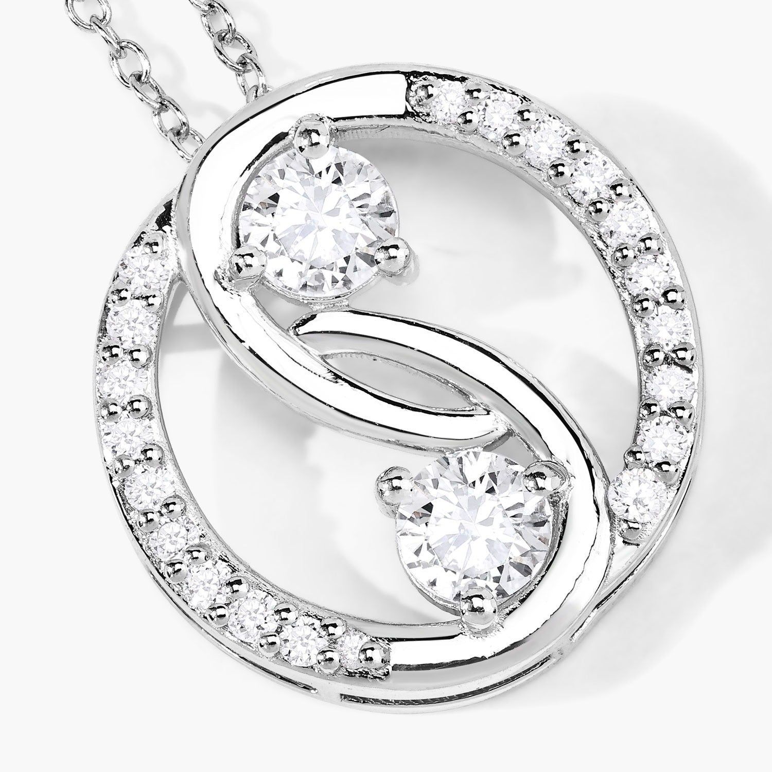 1 Cttw Round Lab Diamond Prong Rhodium Plated Silver Two Stone Swirl Circle Pendant