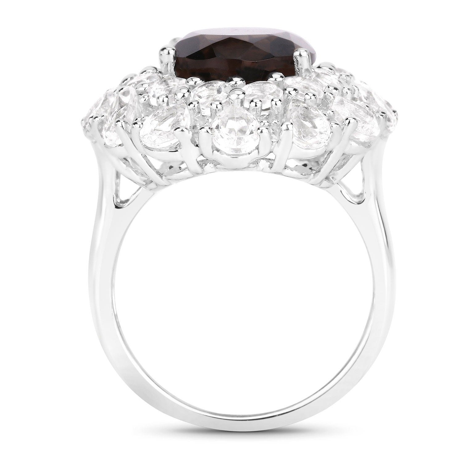 Sterling Silver Smokey Quartz Double Halo Ring