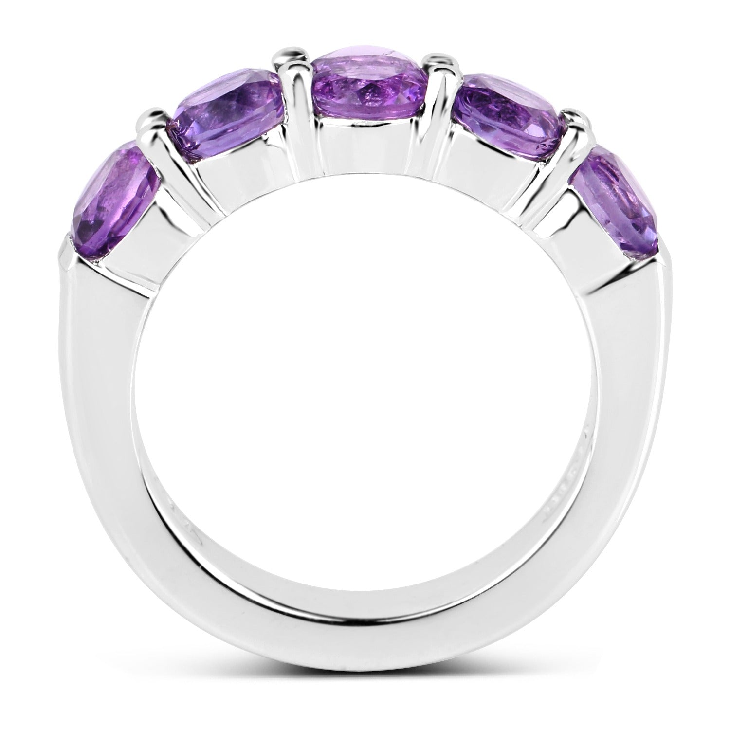 Natural Purple Amethyst Silver 5 Stone Ring