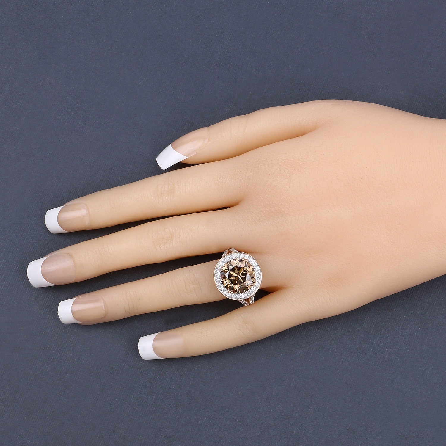 7.07 Ct Genuine Round Brown Diamond 18K Yellow Gold Halo Ring