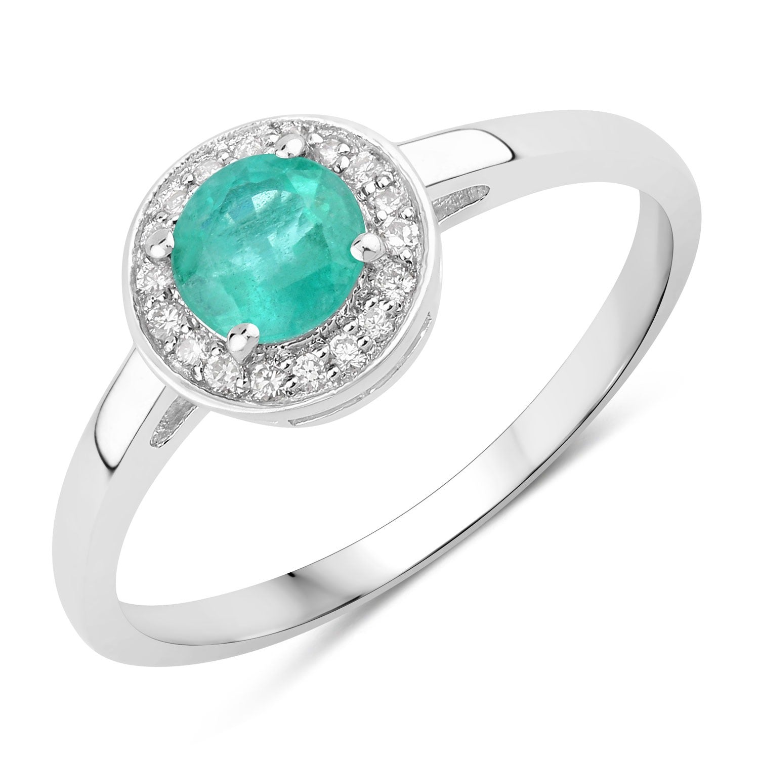 0.51 Ct Genuine Zambian Emerald and Lab Grown Diamond Silver Halo Ring Fine Color Jewels