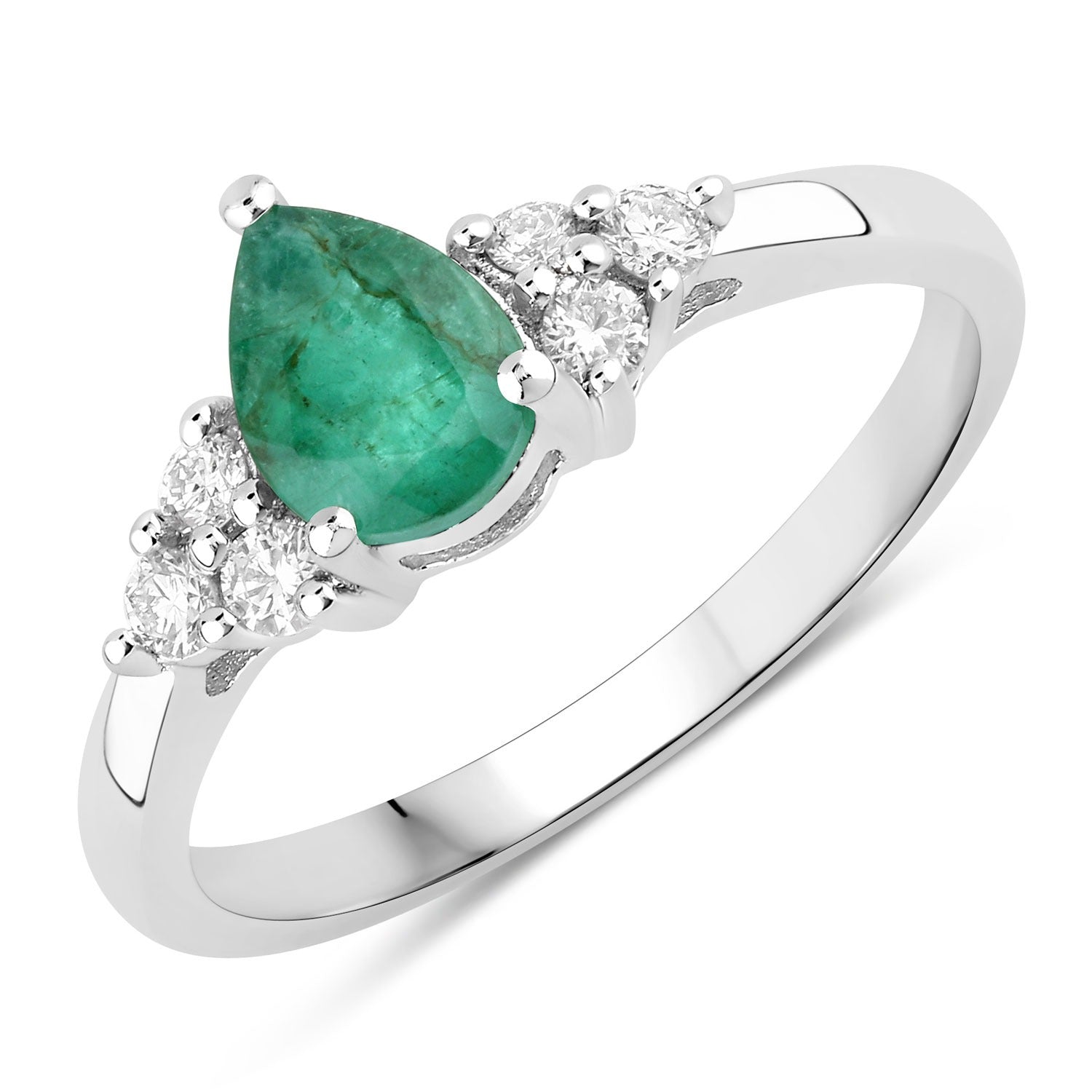 0.86 Ct Genuine Zambian Emerald and Lab Grown Diamond Silver Pear Cut Cocktail Ring Fine Color Jewels