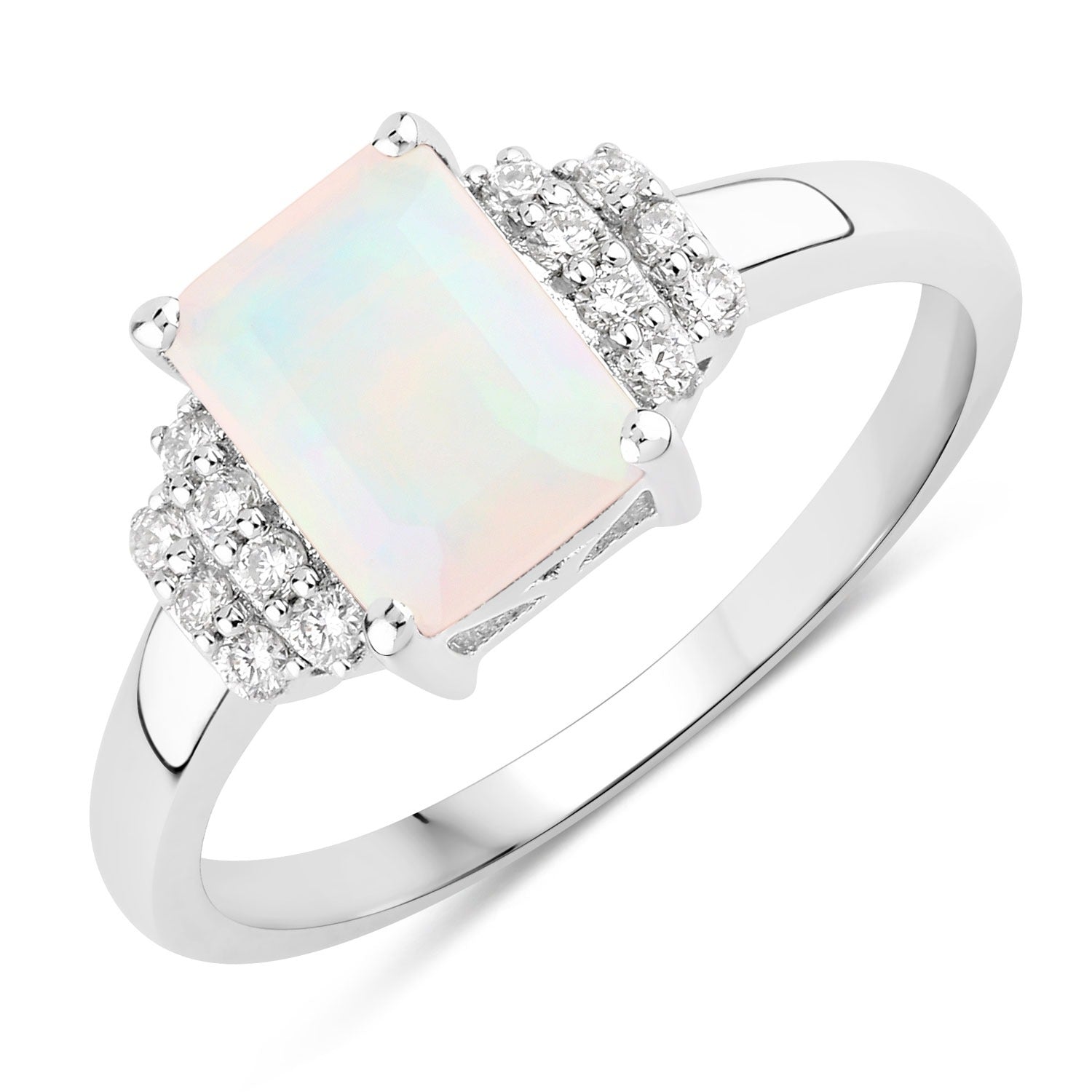 1.19 Ct Genuine Ethiopian Opal and Lab Diamond Sterling Silver Cocktail Ring Fine Color Jewels