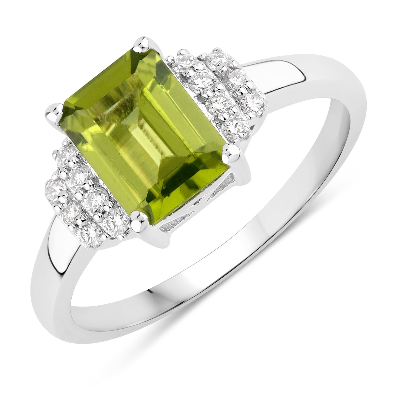 1.74 Carat Genuine Peridot and Lab Diamond Sterling Silver Cocktail Ring Fine Color Jewels