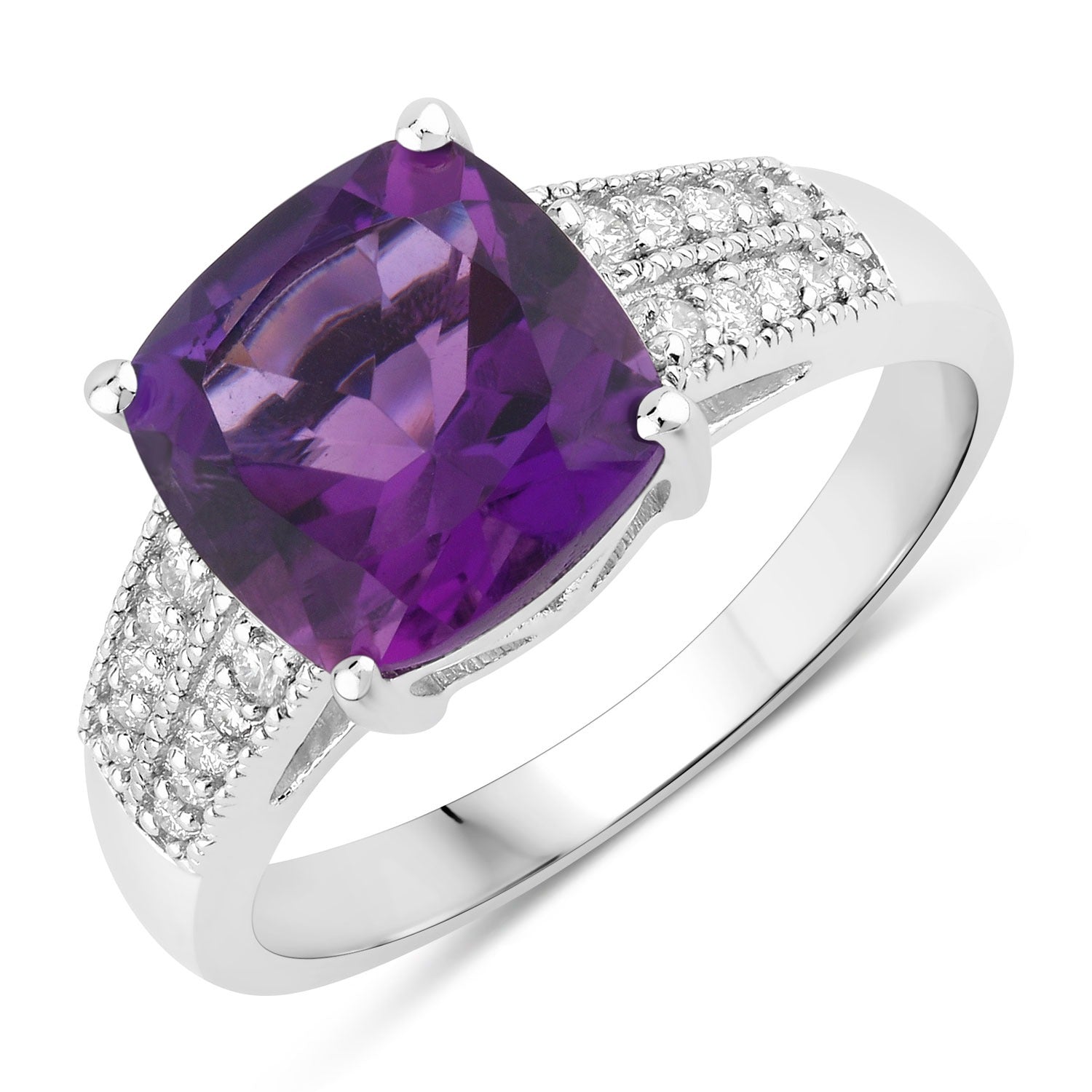2.77 Ct Genuine Purple Amethyst and Lab Diamond Silver Bridge Ring Fine Color Jewels