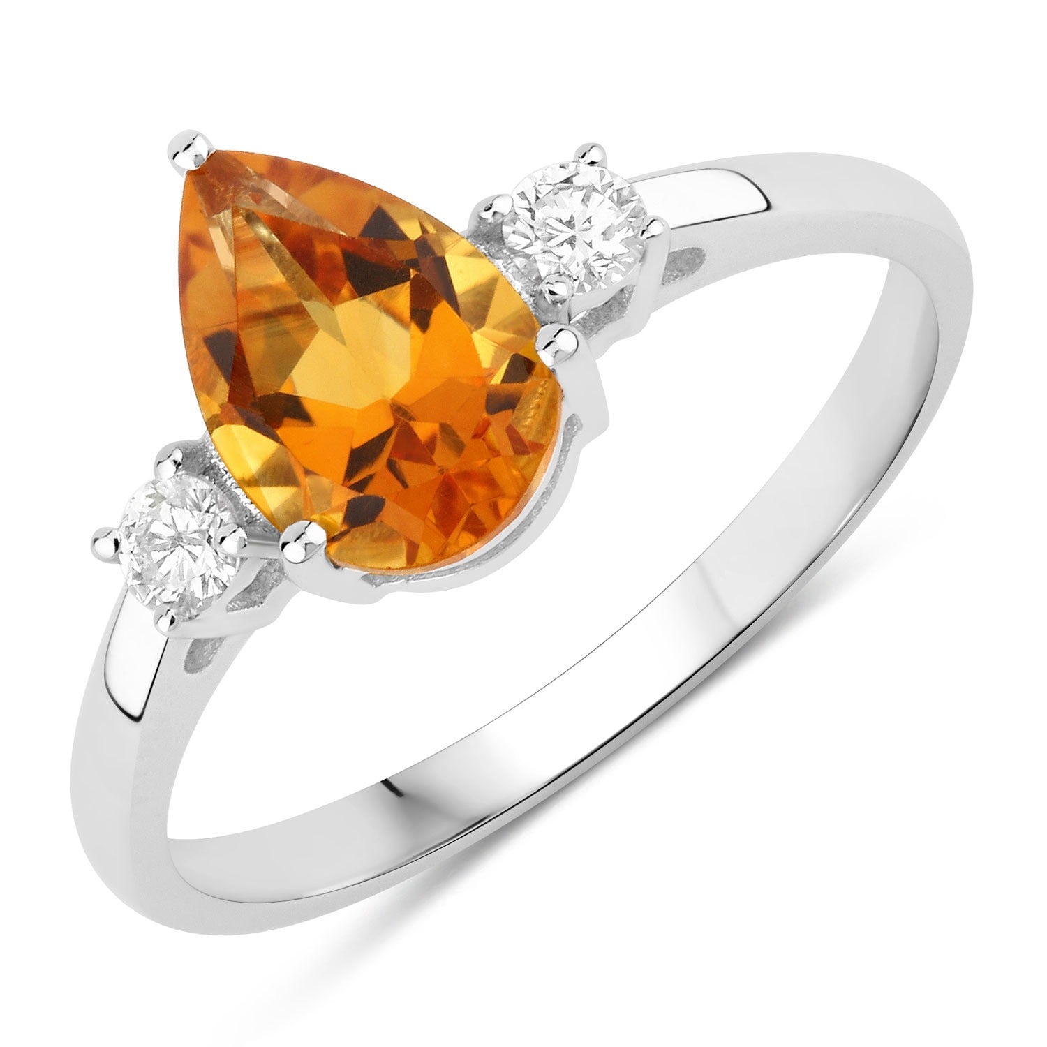 1.17 Ct Genuine Pear Shaped Madeira Citrine and Lab Diamond Silver 3 Stone Ring Fine Color Jewels
