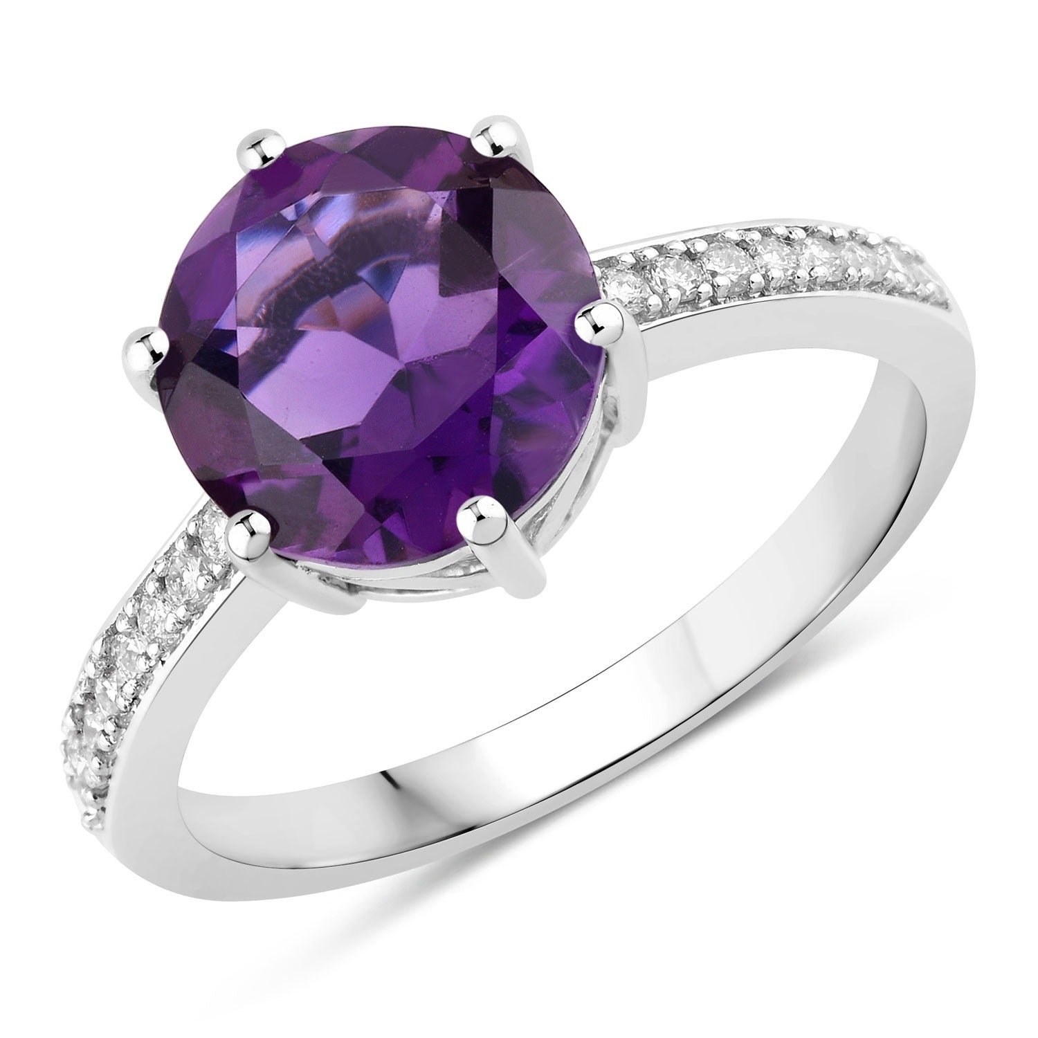 2.56 Ct Genuine Round Amethyst and Lab Grown Diamond Silver Bridge Ring