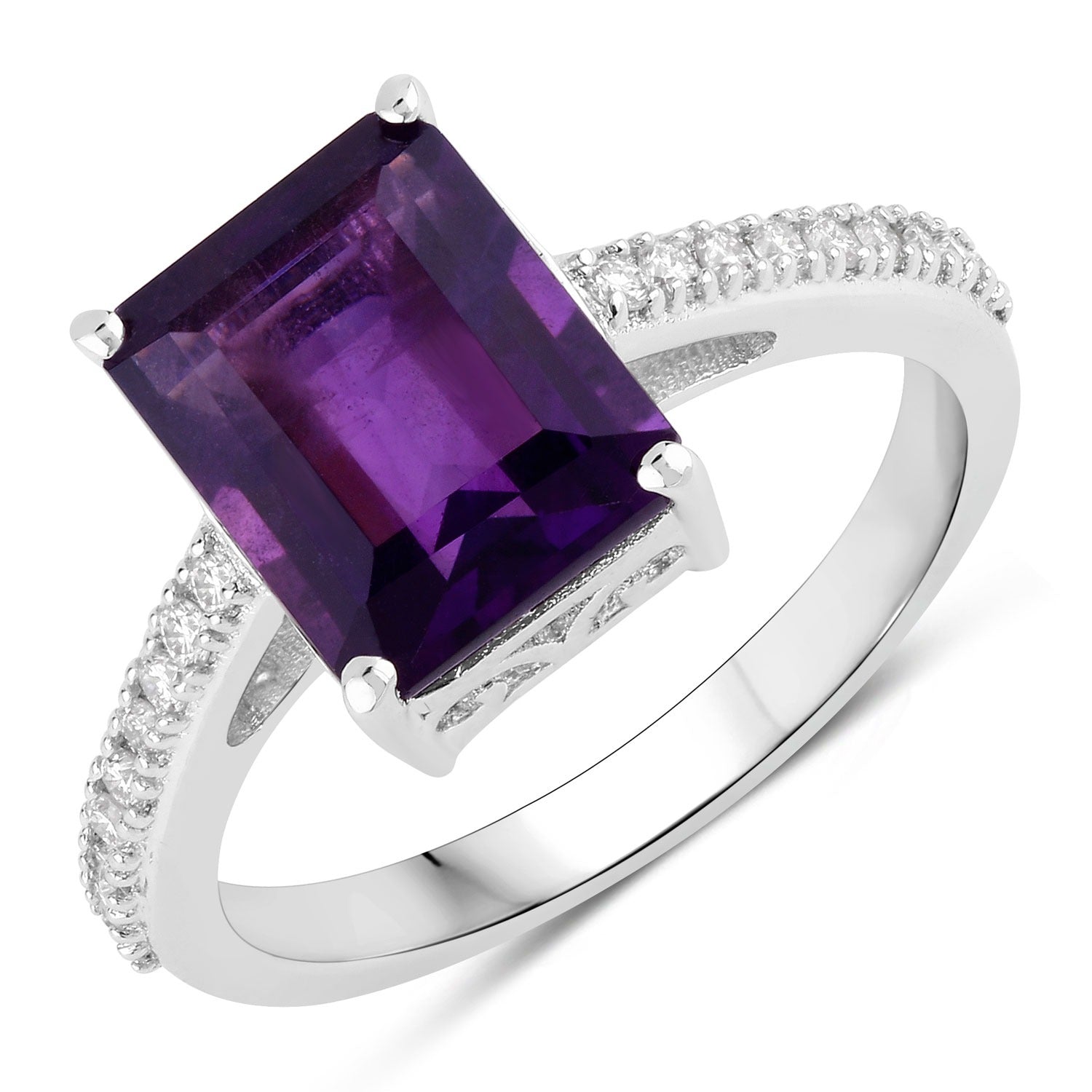 3.43 Ct Genuine Purple Amethyst and Lab Diamond Statement Pave Bridge Ring Fine Color Jewels