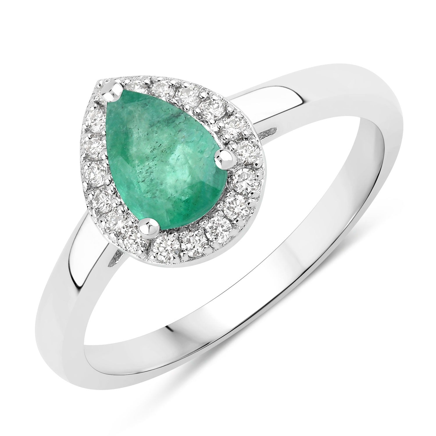 0.79 Ct Genuine Green Emerald Lab Diamond Sterling Silver Teardrop Ring