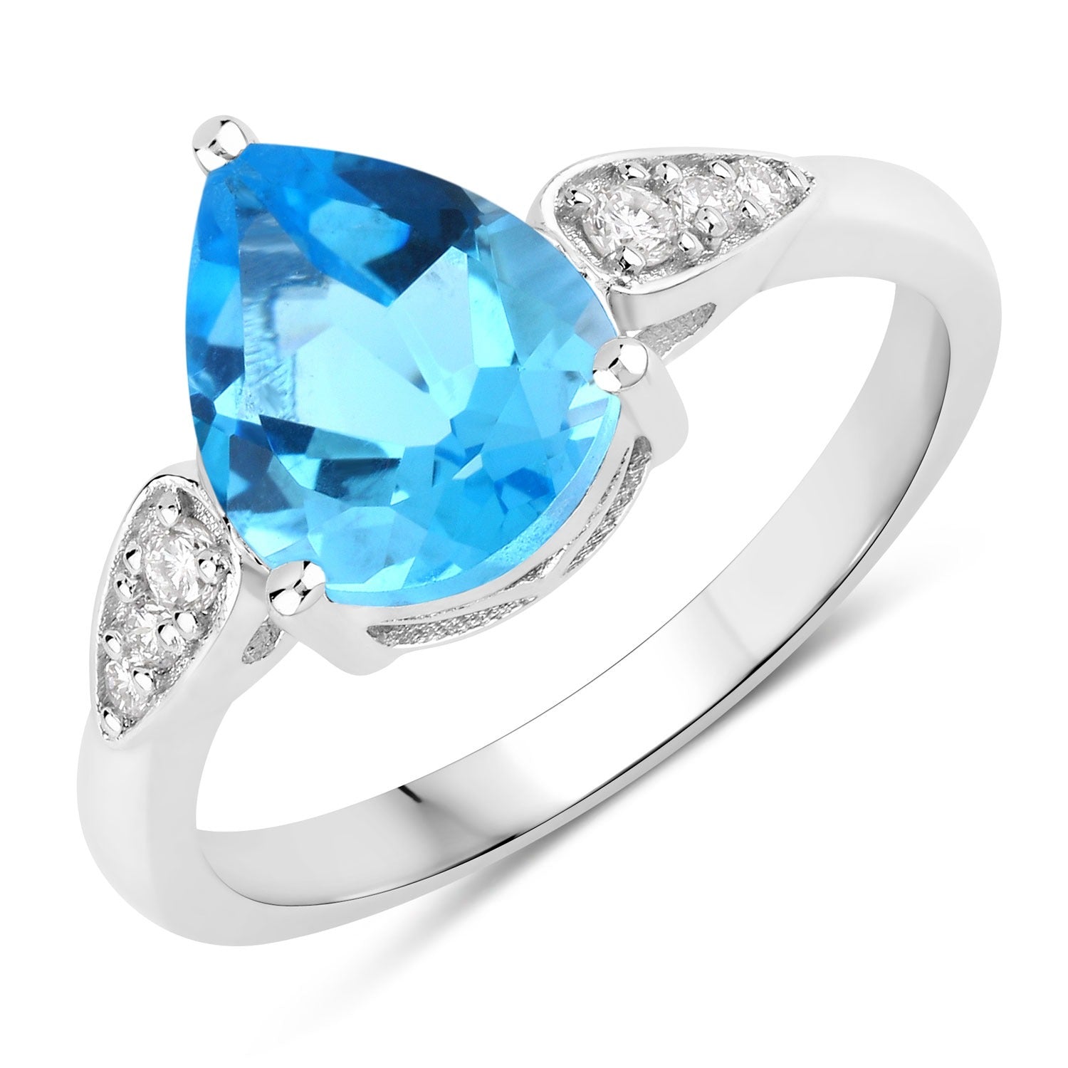 2.71 Ct Genuine Swiss Pear Shaped Blue Topaz and Lab Diamond Silver Bypass Ring