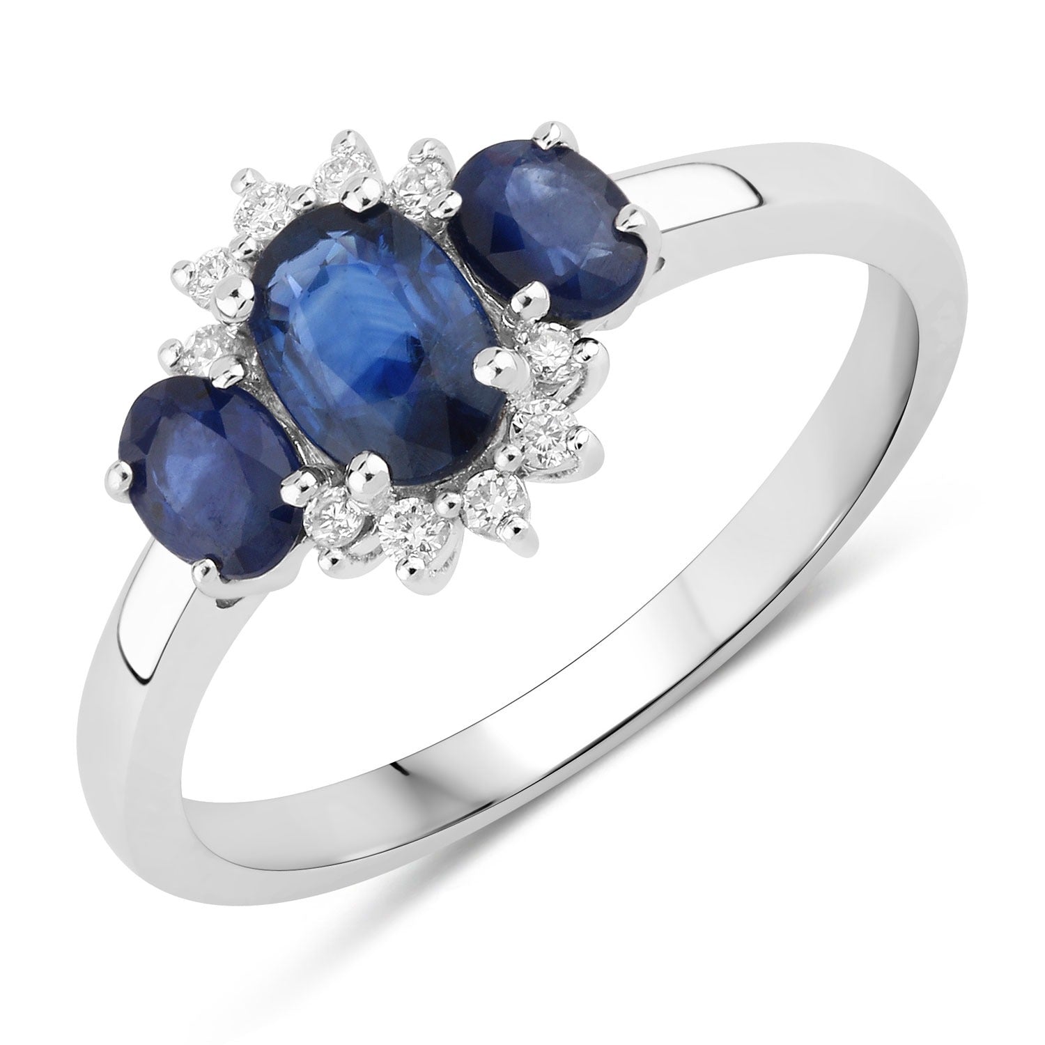 1.09 Ct Genuine Blue Sapphire and Lab Grown Diamond Silver Ring