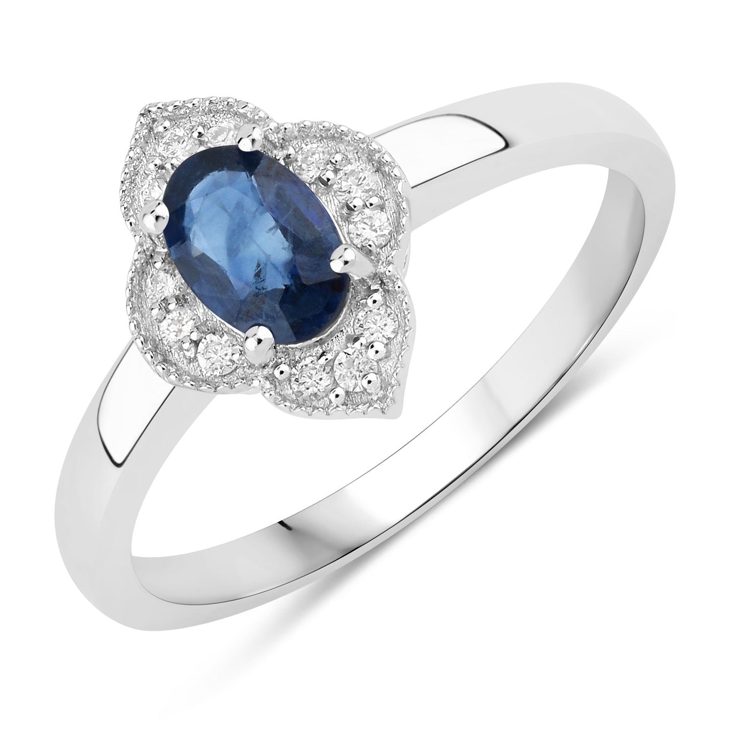 0.64 Ct Genuine Blue Sapphire and Lab Grown Diamond Halo Floral Ring