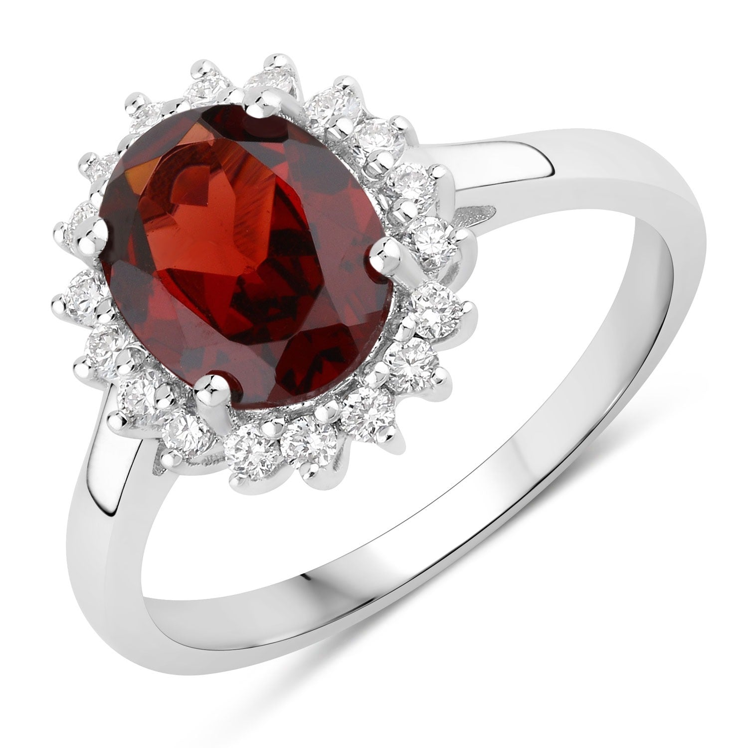 2.27 Ct Red Genuine Mozambique Garnet and Lab Diamond Silver Halo Ring
