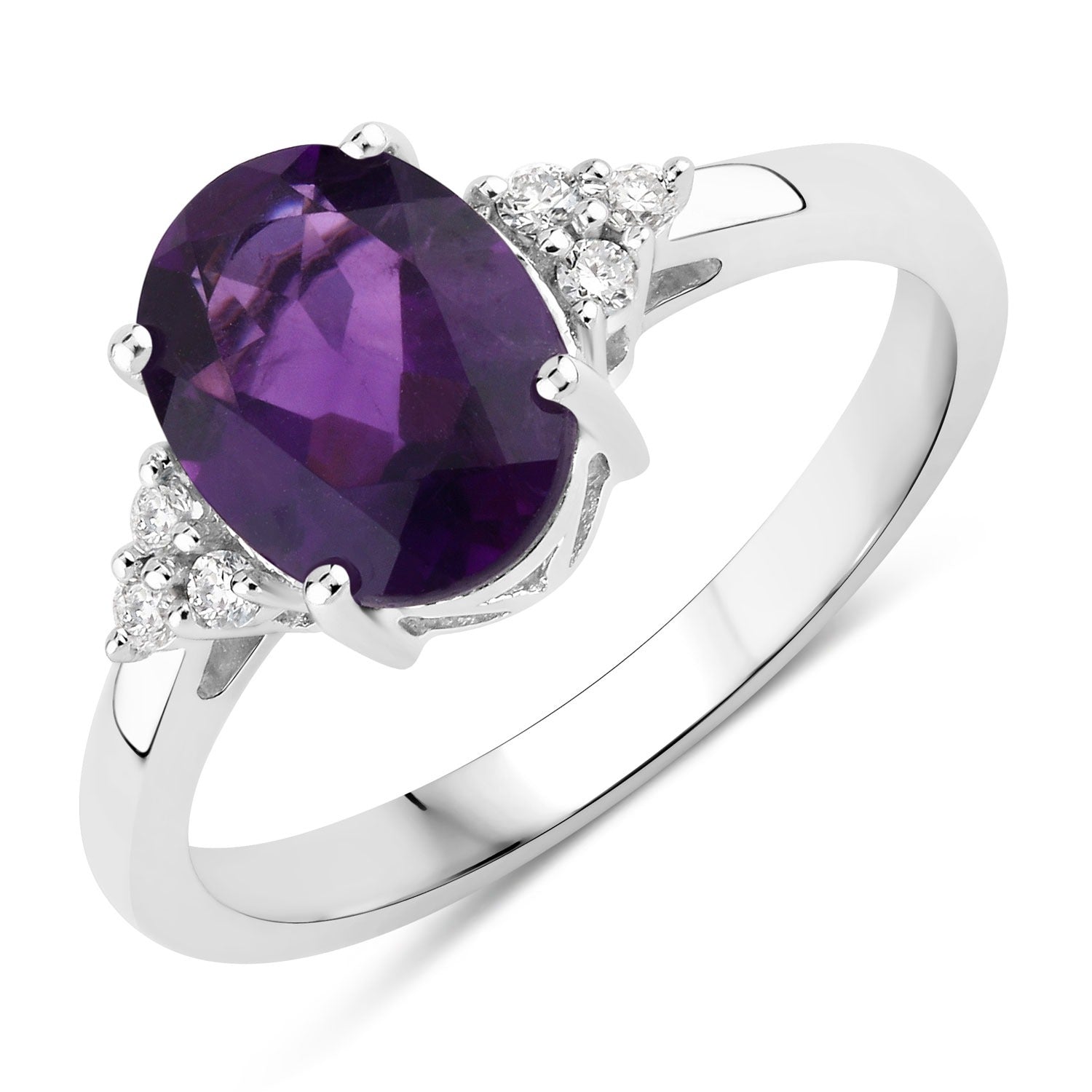 1.69 Ct Genuine Amethyst and Lab Diamond Silver Cocktail Ring
