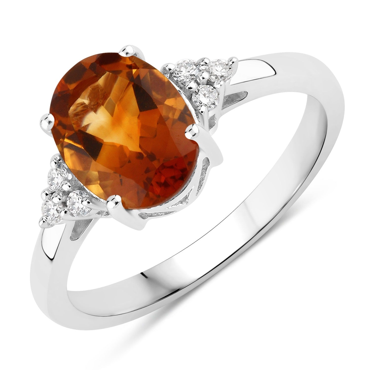 1.79 Ct Genuine Madeira Citrine and Lab Diamond Silver Cocktail Ring
