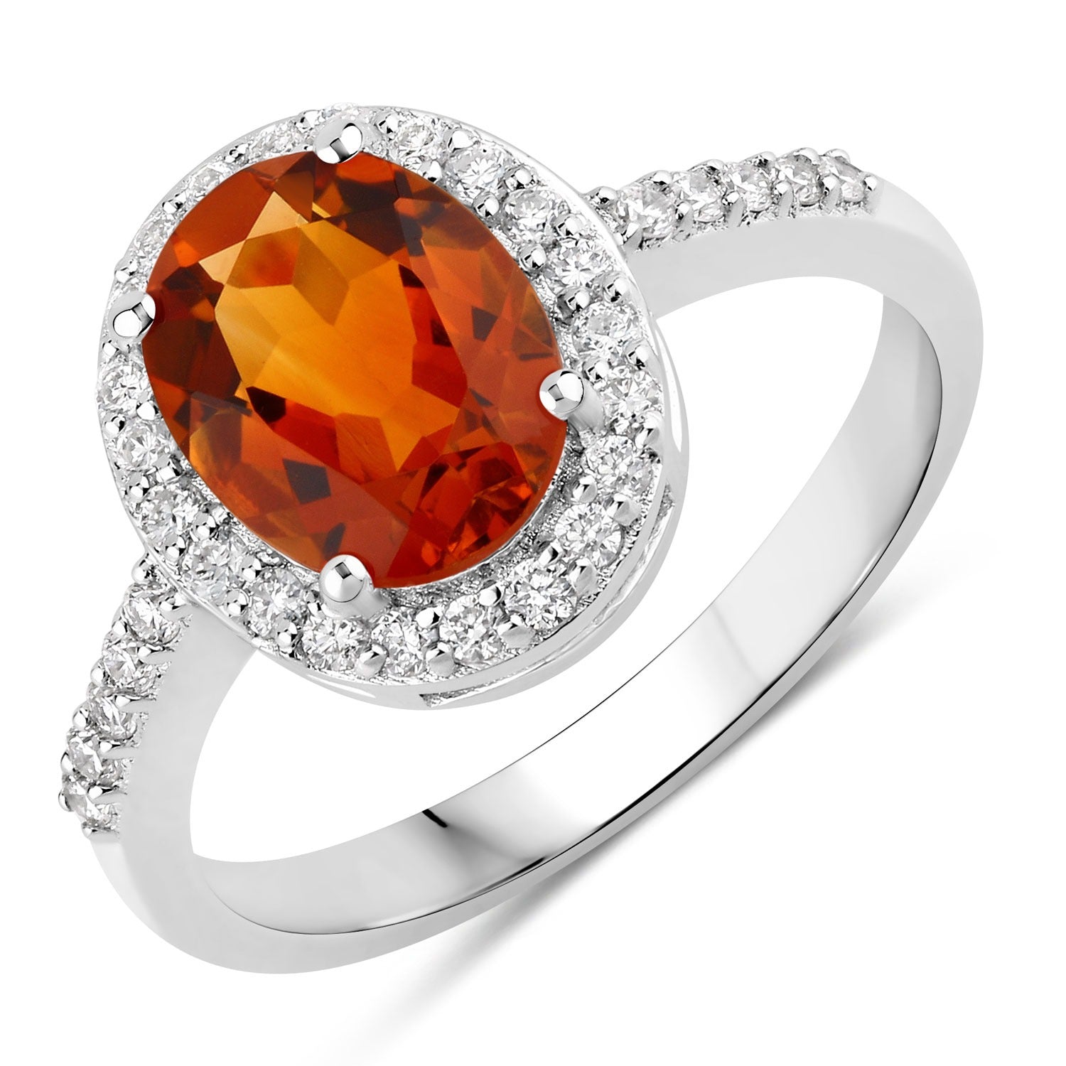 2.02 Ct Genuine Madeira Citrine and Lab Grown Diamond Silver Halo Ring
