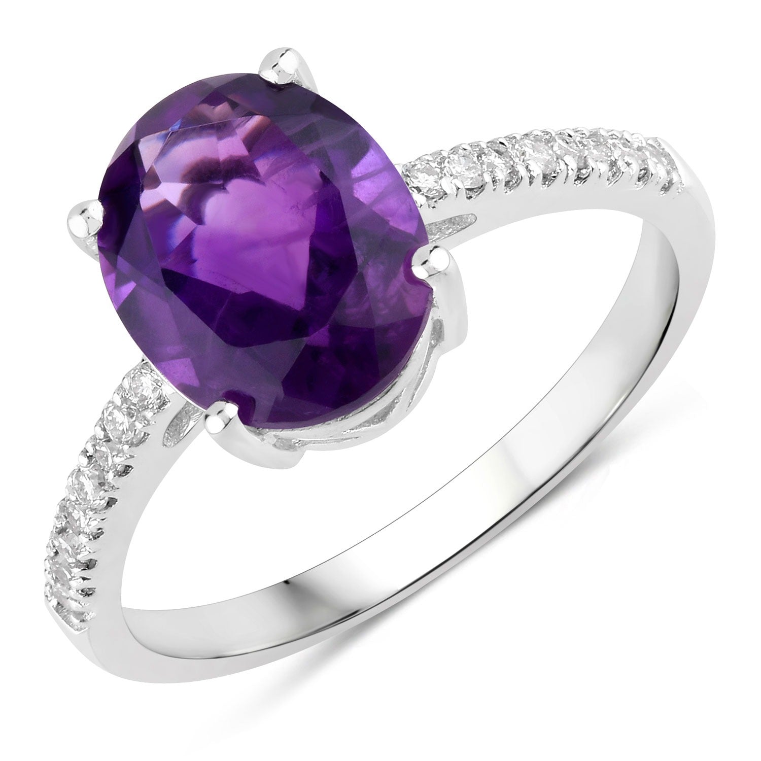 2.36 Ct Genuine Amethyst and Lab Diamond Silver Pave Ring