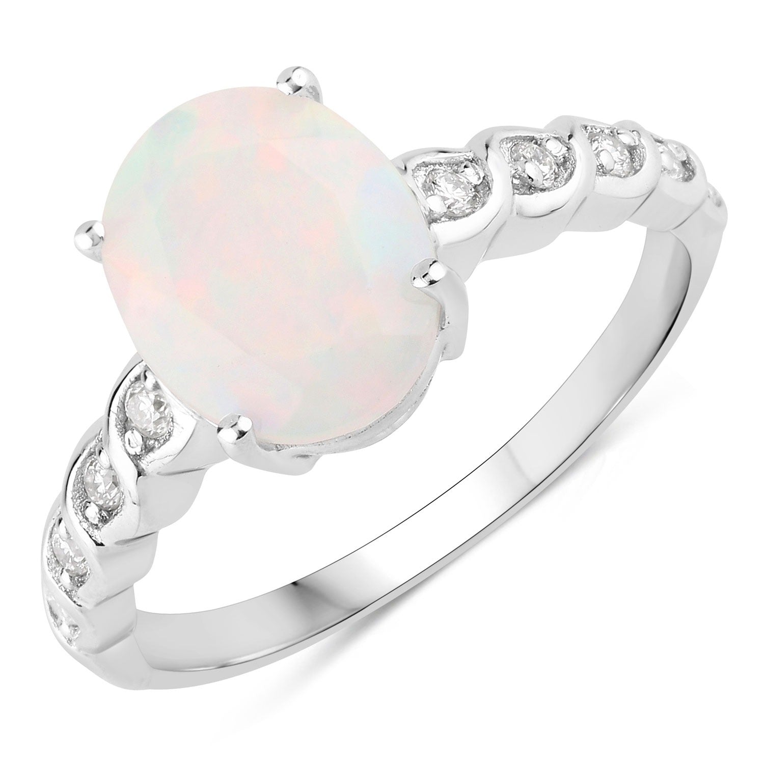 1.71 Ct Genuine Ethiopian Opal and Lab Diamond Silver Bridge Ring Fine Color Jewels