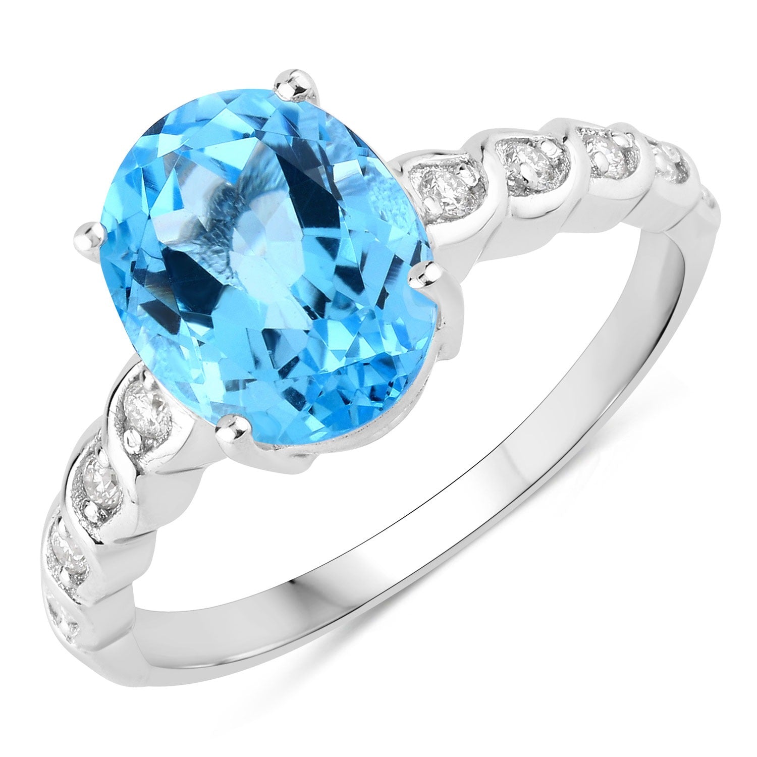 2.70 Ct Genuine Swiss Blue Topaz and Lab Diamond Silver Bridge Ring Fine Color Jewels
